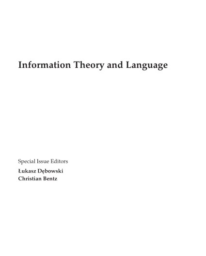 Information Theory and Language 