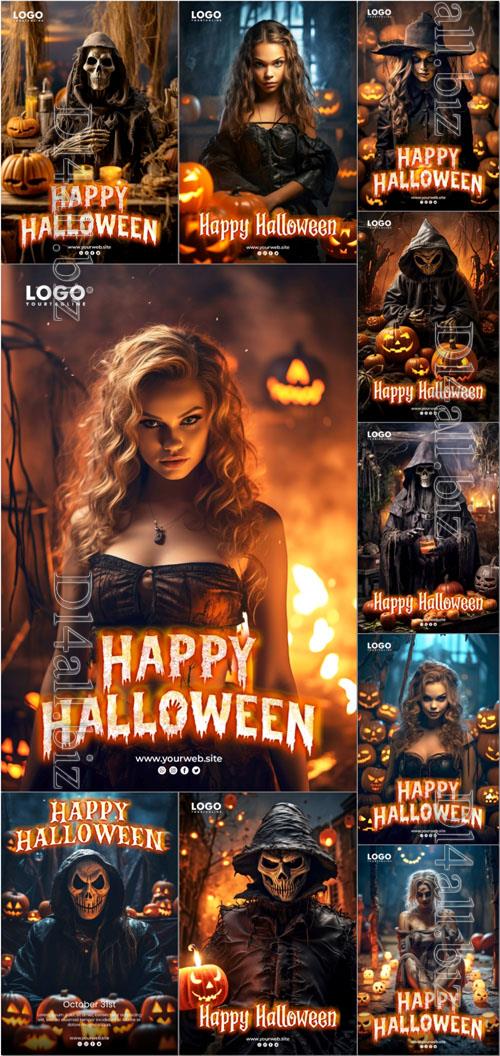 Happy halloween psd poster design vol 1