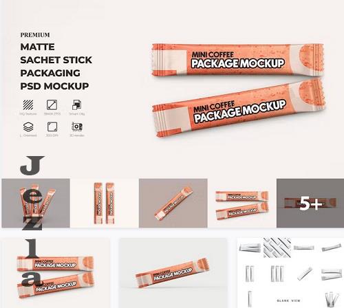 Mini Sachet Packaging Mockup - 42203267 (Matte Coffee Stick Sachet Mockup - XT8B7PT)