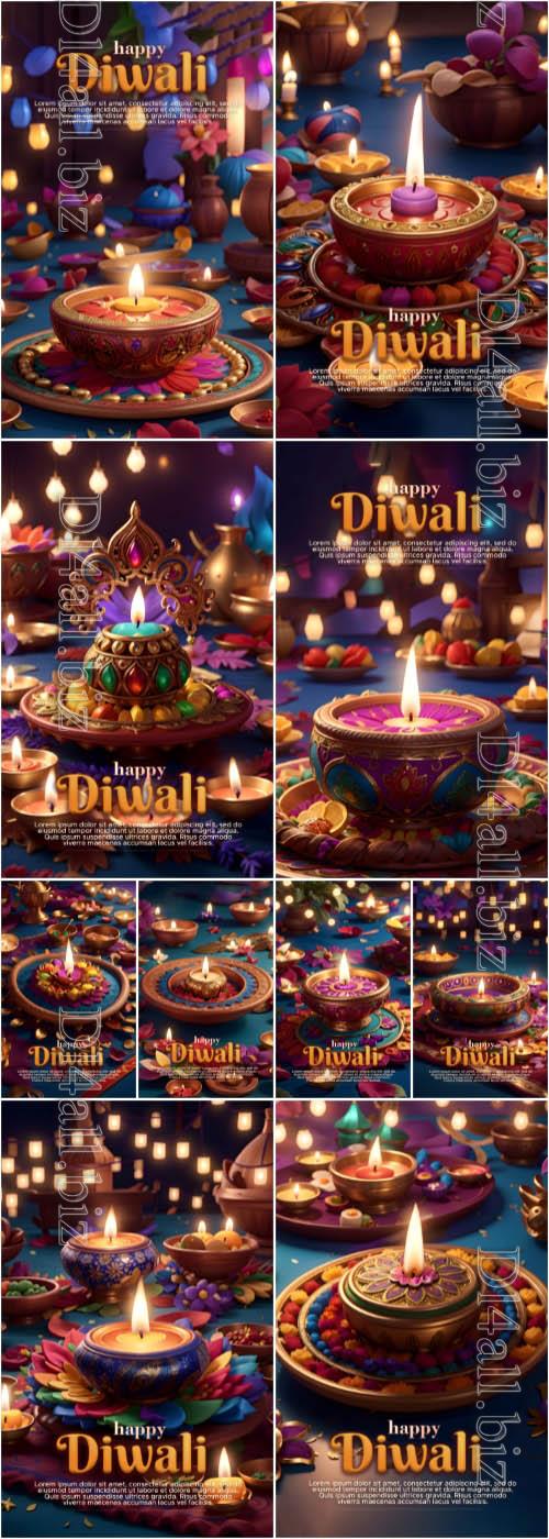 PSD happy diwali template design poster flyer