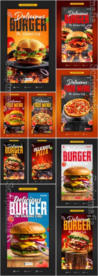 PSD burger, pizza food social media banner template design