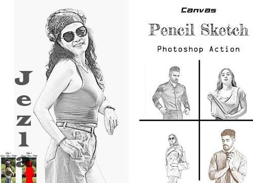 Canvas Pencil Sketch Ps Action - 42208119