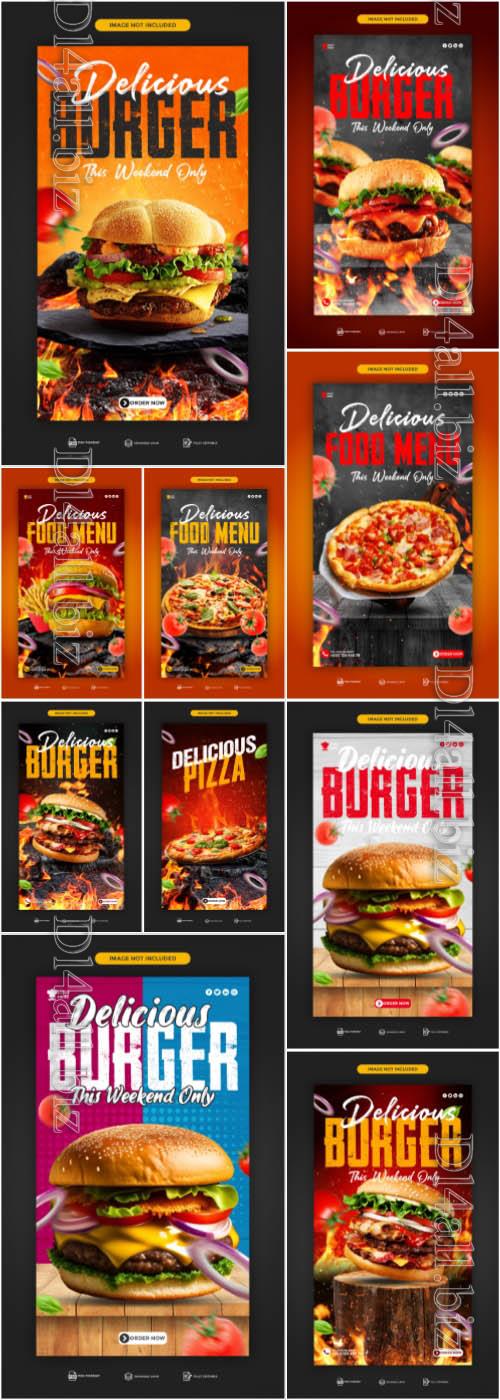 PSD burger, pizza food social media banner template design