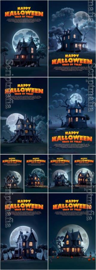 PSD minimalistic 3d eerie house for halloween's