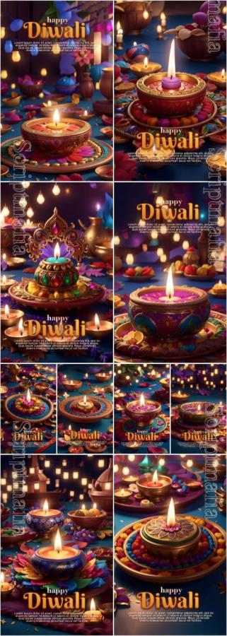 PSD happy diwali template design poster flyer
