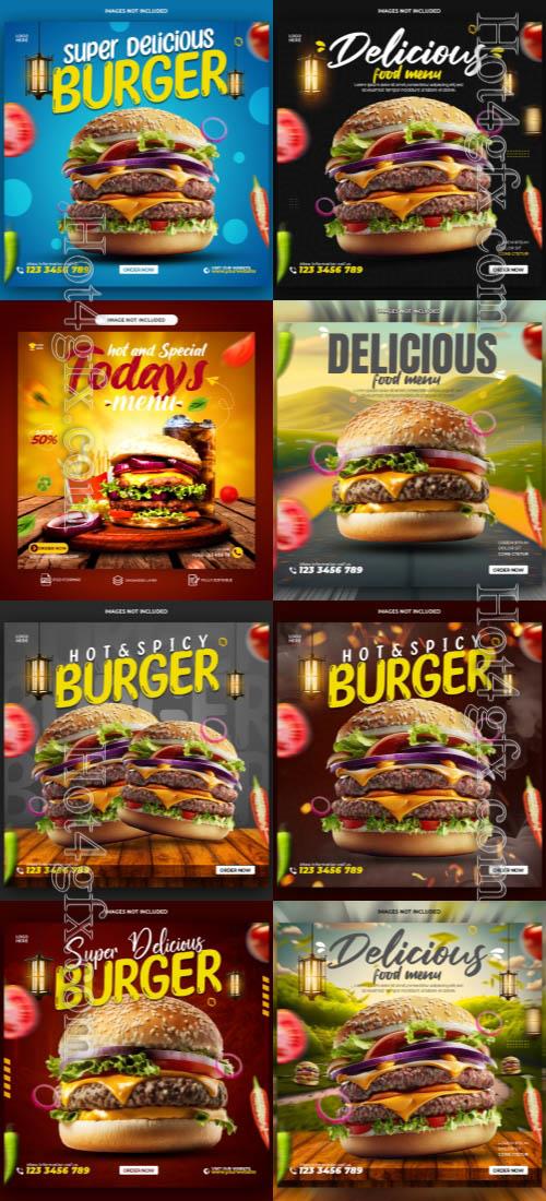 PSD food burger social media instagram post banner template