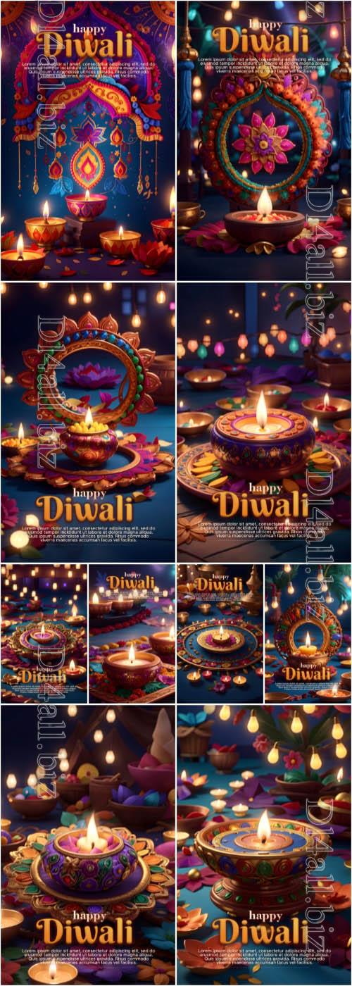 PSD happy diwali festival of lights template design