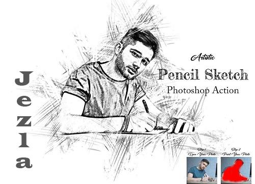 Artistic Pencil Sketch Ps Action - 42237442