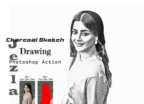 Charcoal Sketch Drawing Ps Action - 31389140