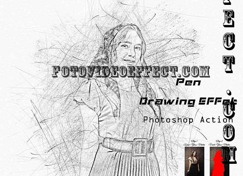 Pen Drawing Effect Photoshop Action - 42293402