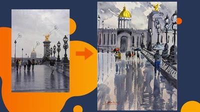 Beginners Watercolor- Paint Rainy  Cityscape 799af981c4368b5ccfc1c251e711a016