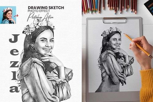 Drawing Sketch Photoshop Action - 58617878