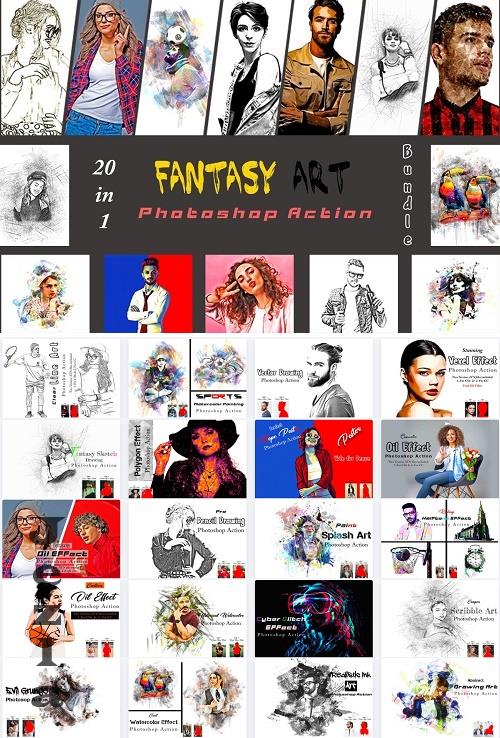 Fantasy Art Photoshop Action Bundle - 20 Premium Graphics