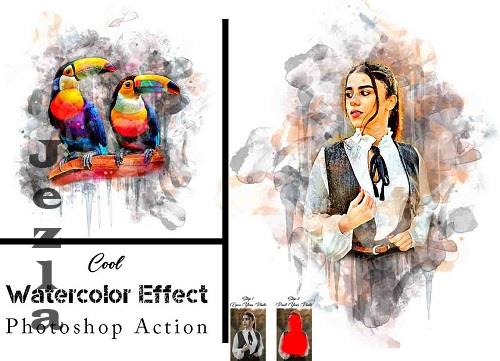 Cool Watercolor Effect PS Action - 68176684