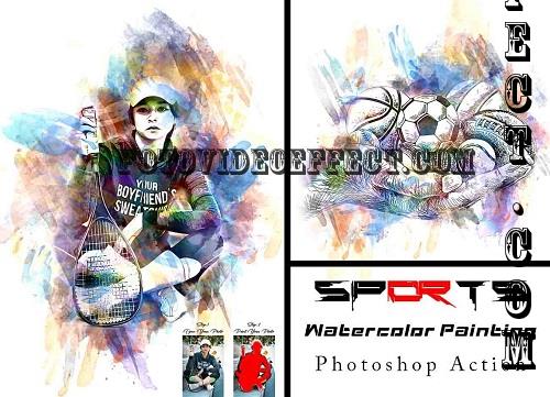 Sports Watercolor Painting Ps Action - 42310822