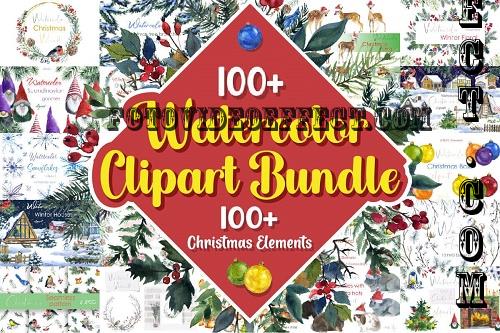 Watercolor Christmas Big Clipart Bundle - 23 Premium Graphics