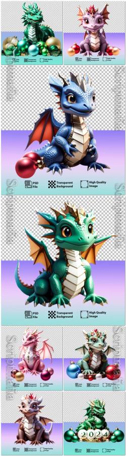 Psd cute stylized dragon with bright shiny scales