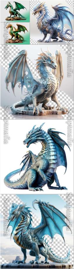 PSD blue and green fantasy dragon rendered in 3d isolated on a transparent background