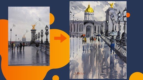 Beginners Watercolor– Paint Rainy Cityscape