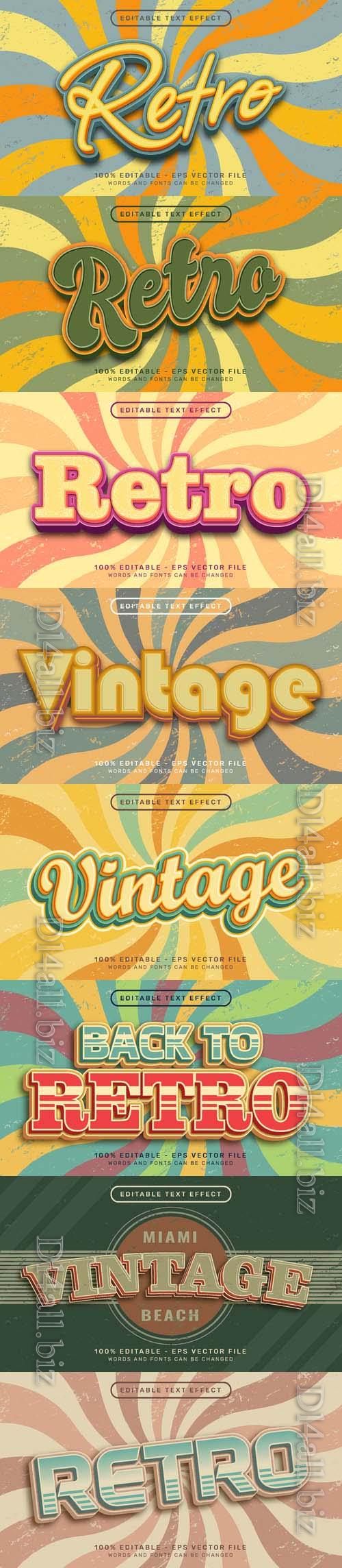 Vector retro vintage color 3d text editable text effect