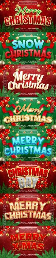 Vector merry christmas 3d text effect and editable text effect