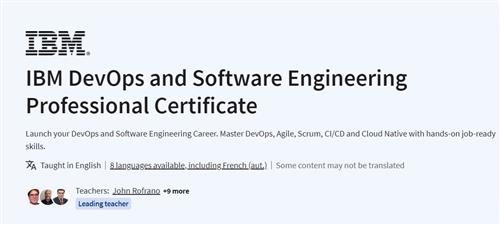 Coursera – IBM DevOps and Software Engineering Professional Certificate