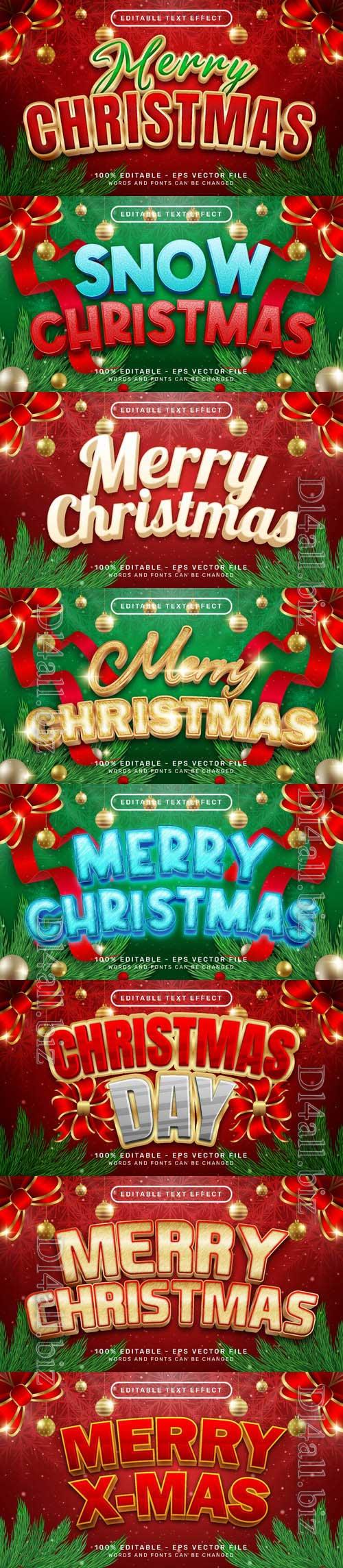 Vector merry christmas 3d text effect and editable text effect