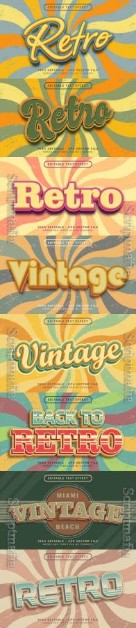 Vector retro vintage color 3d text editable text effect