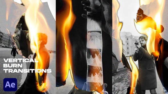 Videohive - Vertical Burn Transitions for After Effects | TikTok, Shorts, Reels 49070608