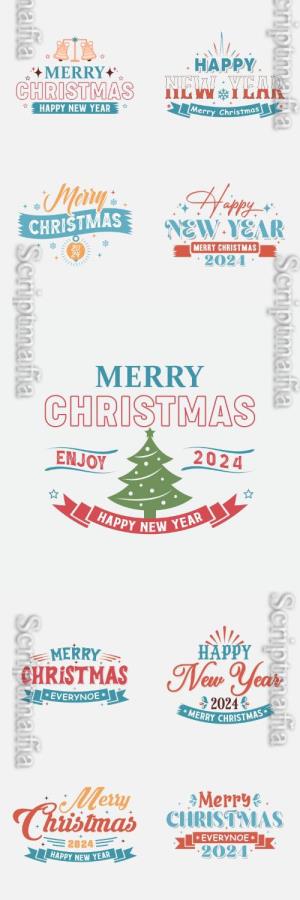 Merry christmas lettering and happy new year lettering in vector
