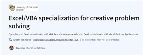 Coursera – Excel VBA for Creative Problem Solving Specialization