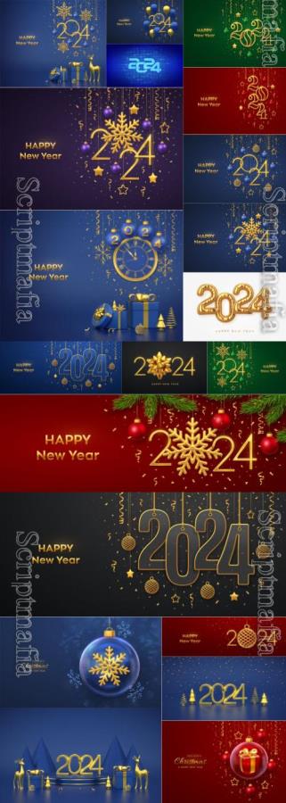 Merry christmas greeting card, Happy new 2024 year vector illustration