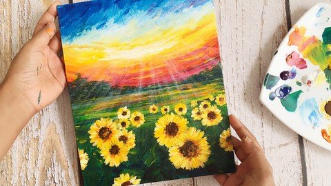 Sunflower Field & Sunset Sky – Acrylic Painting Online Class