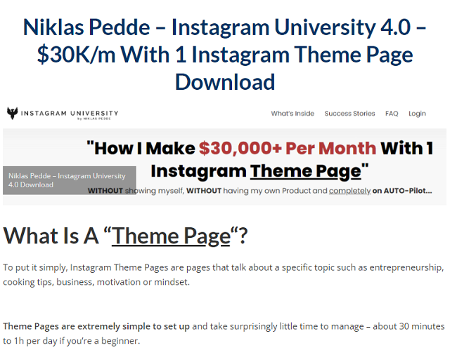 Niklas Pedde – Instagram University 4.0 – $30K/m With 1 Instagram Theme Page Download 2023