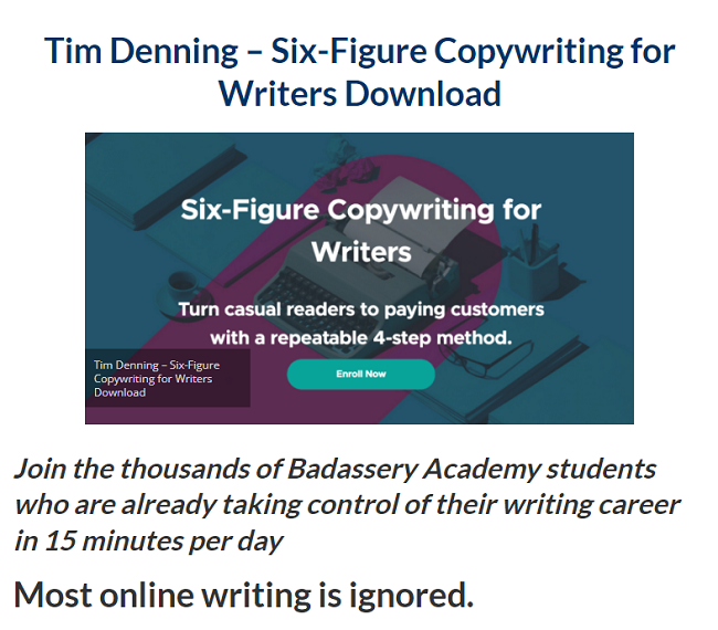 Tim Denning – Six–Figure Copywriting for Writers Download 2023
