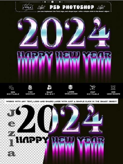 Happy New Year 2024 Liquid Text Effect Photoshop - D8HNJ25