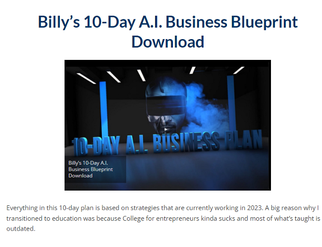 Billy’s 10-Day A.I. Business Blueprint Download 2023