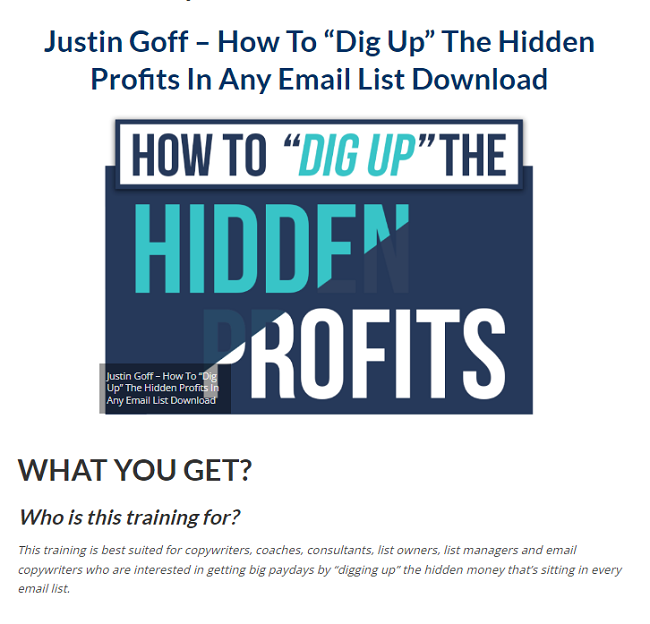 Justin Goff – How To "Dig Up" The Hidden Profits In Any Email List Download 2023