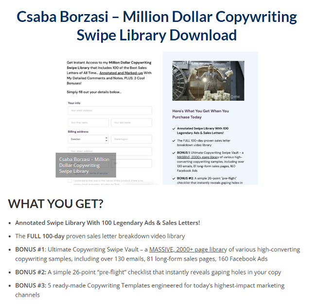 Csaba Borzasi – Million Dollar Copywriting Swipe Library Download 2023
