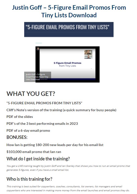Justin Goff – 5-Figure Email Promos From Tiny Lists Download 2023