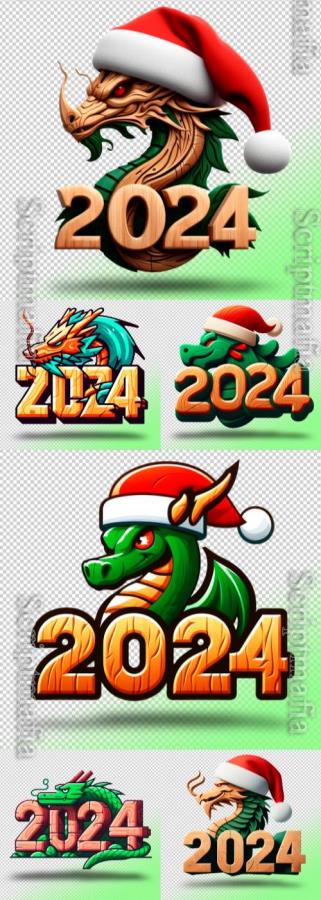 Dragon symbol of year 2024 green wooden in psd