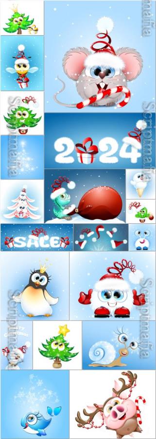 Cute cartoon christmas and new year vector illustration vol 5