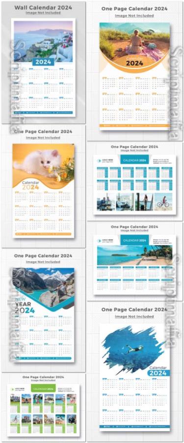 PSD 2024 one page calendar design template for happy new year
