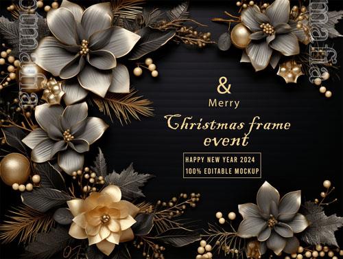 PSD merry christmas greeting in a frame background mockup vol 17