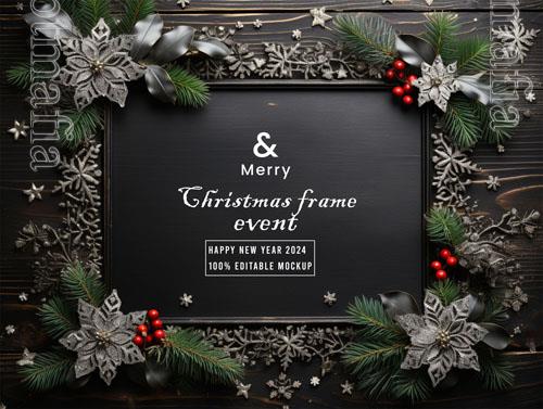 PSD merry christmas greeting in a frame background mockup vol 21