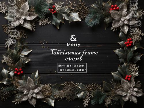 PSD merry christmas greeting in a frame background mockup vol 26