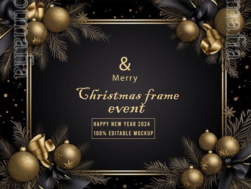 PSD merry christmas greeting in a frame background mockup vol 18