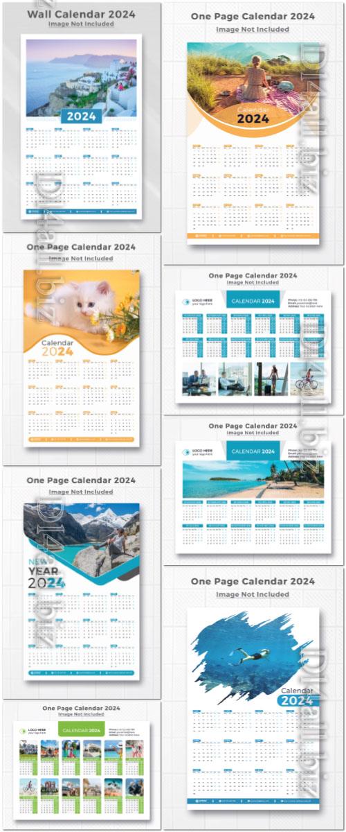 PSD 2024 one page calendar design template for happy new year