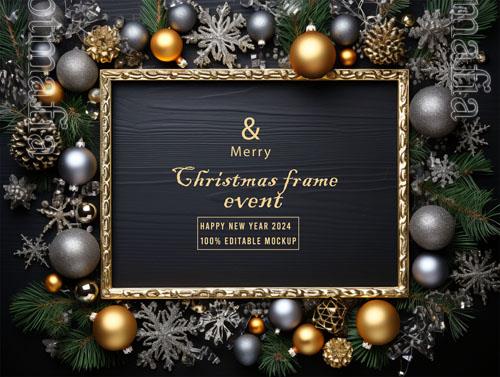 PSD merry christmas greeting in a frame background mockup vol 19