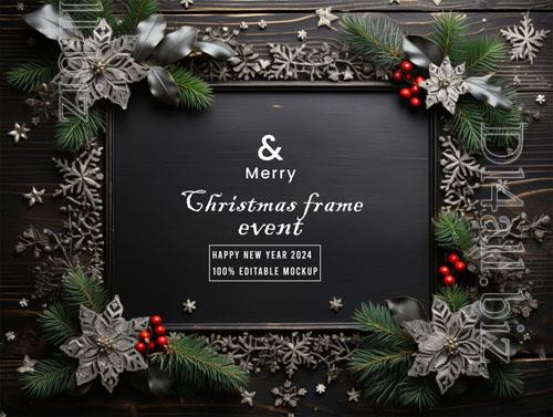 PSD merry christmas greeting in a frame background mockup vol 21